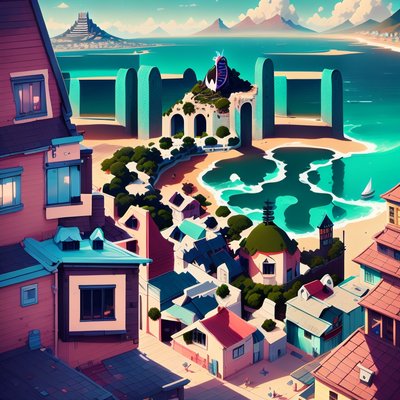 Coastal Town Game Art QR Code for Posters