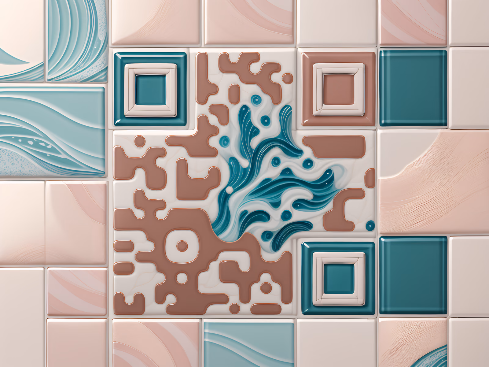Глазурованная плитка с волнами: QR-код в керамическом стиле — изображение 1