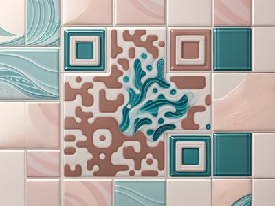 Глазурованная плитка с волнами: QR-код в керамическом стиле