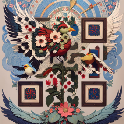Floral Bird Art Nouveau QR Code Art — image 1