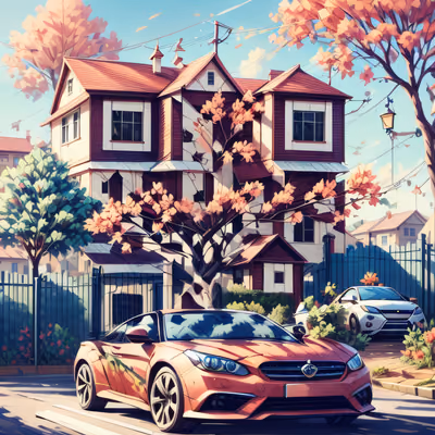 郊区住宅与汽车绘画二维码艺术 — 图片 1