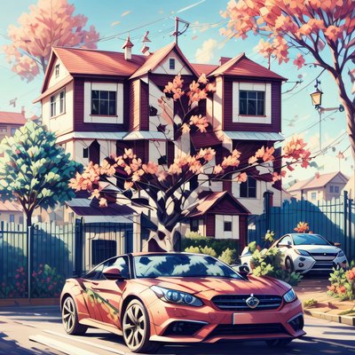 Suburban House and Car Painting QR Code Art