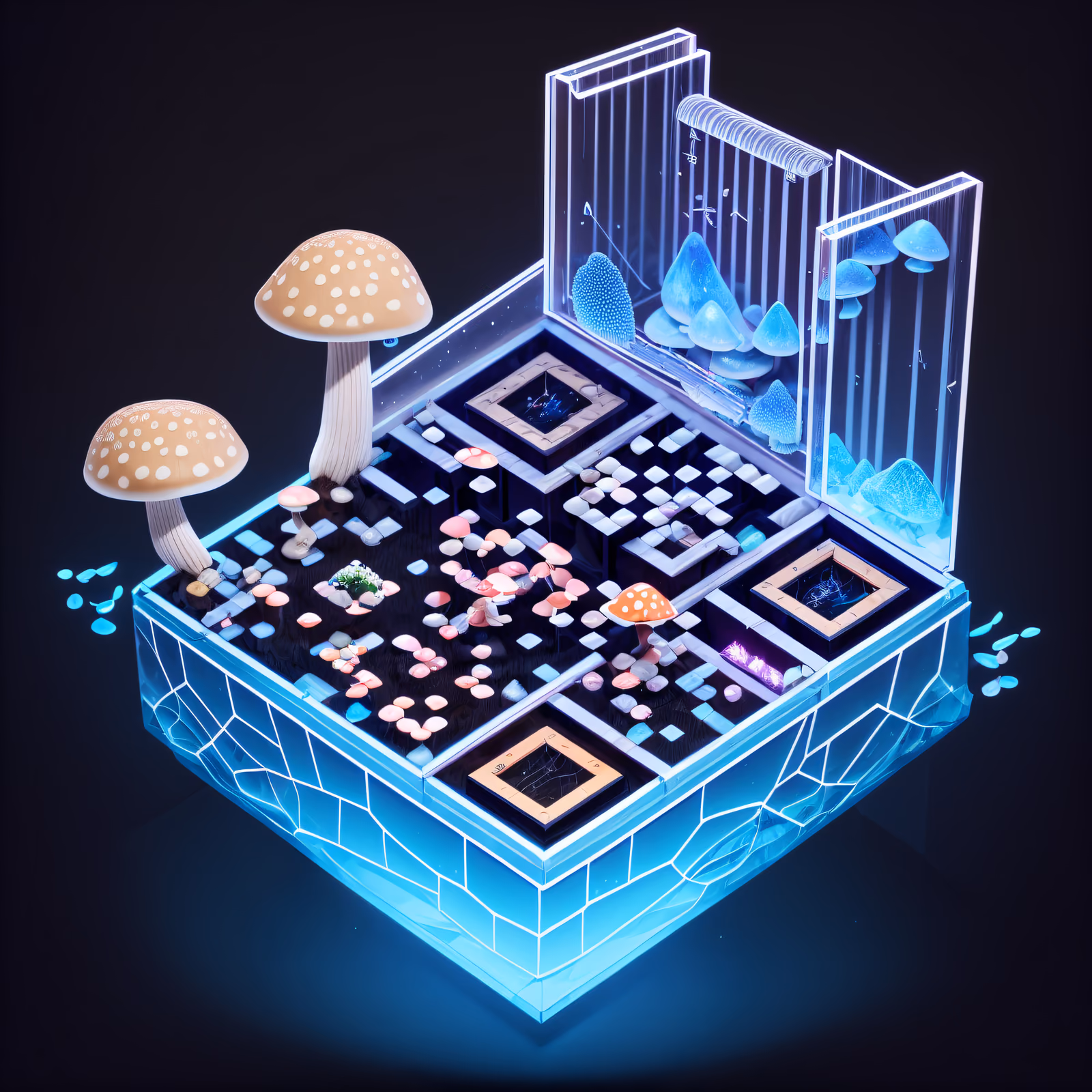 Isometric Crystal Mushroom Diorama QR Code for Posters — image 1