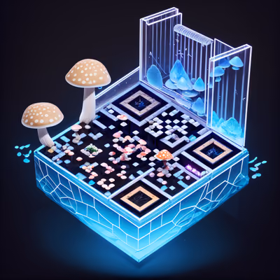Isometric Crystal Mushroom Diorama QR Code for Posters — image 1