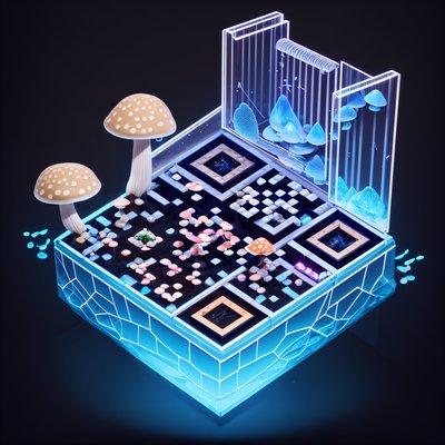 Isometric Crystal Mushroom Diorama QR Code for Posters