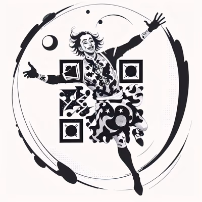 Прыгающий шут в стиле чернильной татуировки: QR-код для временных татуировок — изображение 1