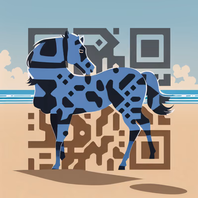 Blue Horse on Beach Vector QR Code for Posters — image 1