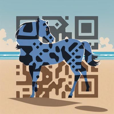 Blue Horse on Beach Vector QR Code for Posters