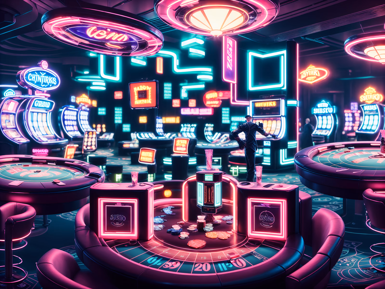 Neon Casino Interior Cyberpunk QR Code for Posters — image 1