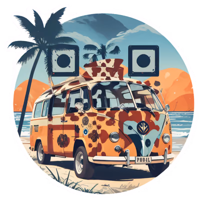 Retro Beach Camper Van Vector Palm QR Code for Stickers — image 1