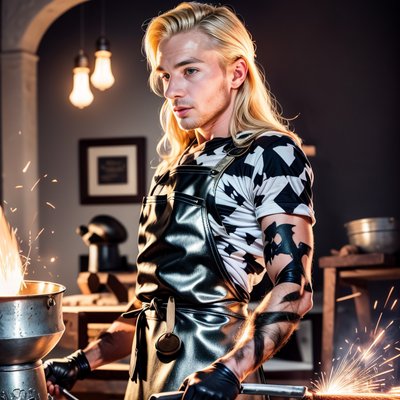 Blonde Blacksmith Portrait Realism QR Code Art