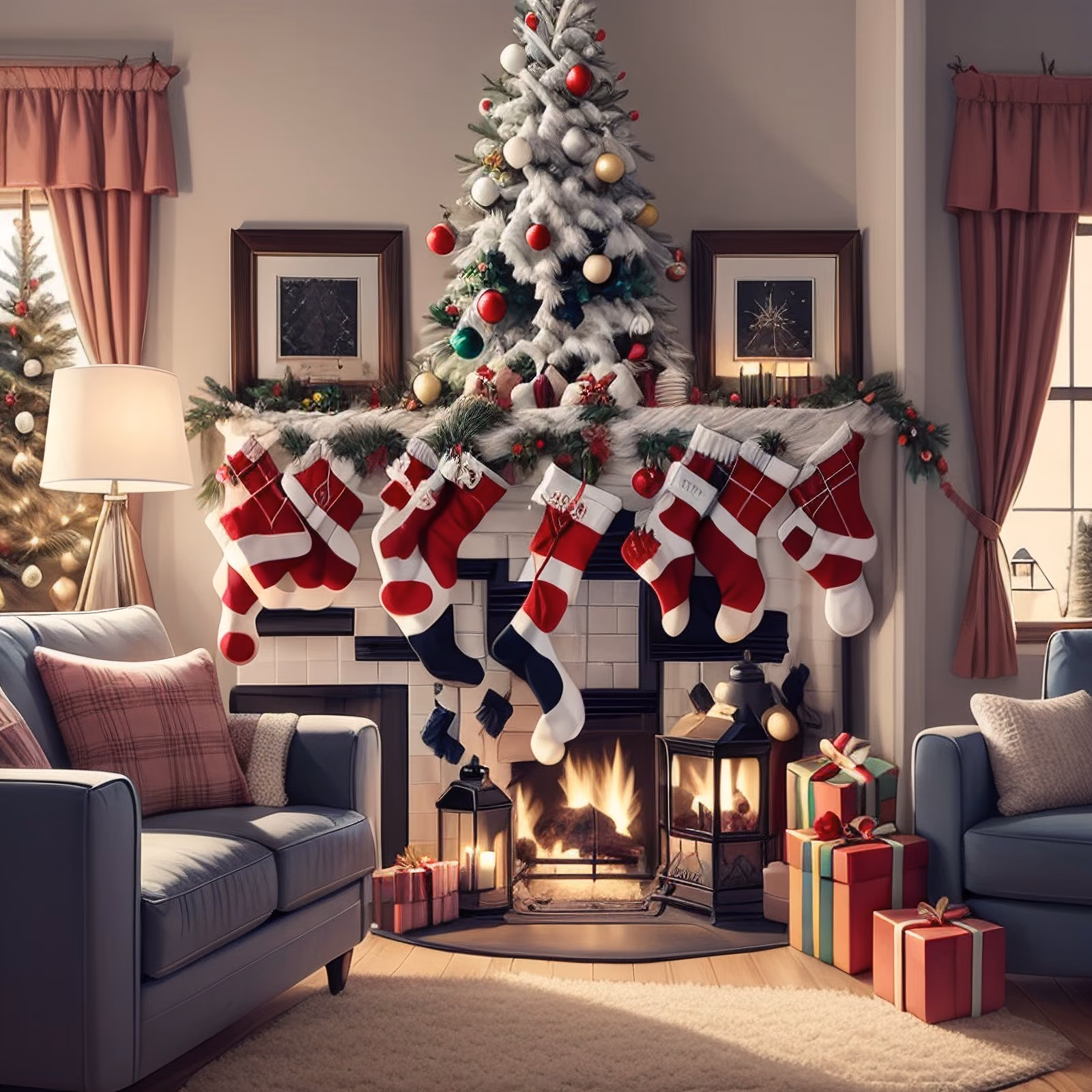 Christmas Fireplace Living Room QR Code for Greeting Cards — image 1