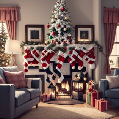 Christmas Fireplace Living Room QR Code for Greeting Cards
