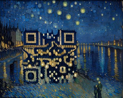 Starry Night River Oil Painting QR Code Art