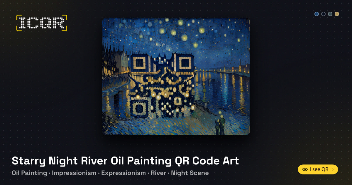 Starry Night River Oil Painting QR Code Art • ICQR