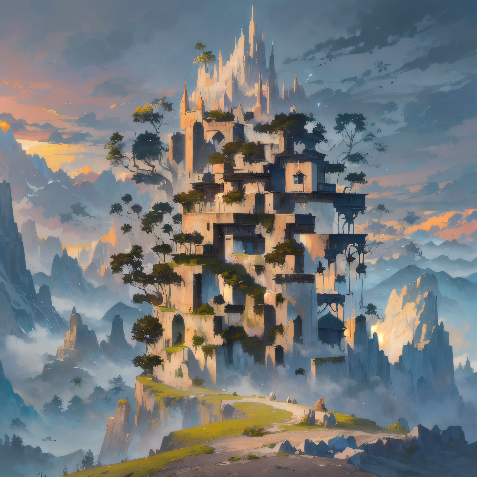 Misty Mountain Fortress Fantasy QR Code Art — image 1