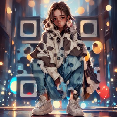 Streetwear Girl Bokeh Illustration QR Code for Posters