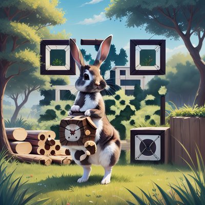 Standing Rabbit Meadow Digital Painting QR Code for Posters