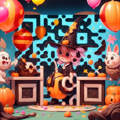 Friendly Witch Halloween Cartoon QR Code for Event Invitations