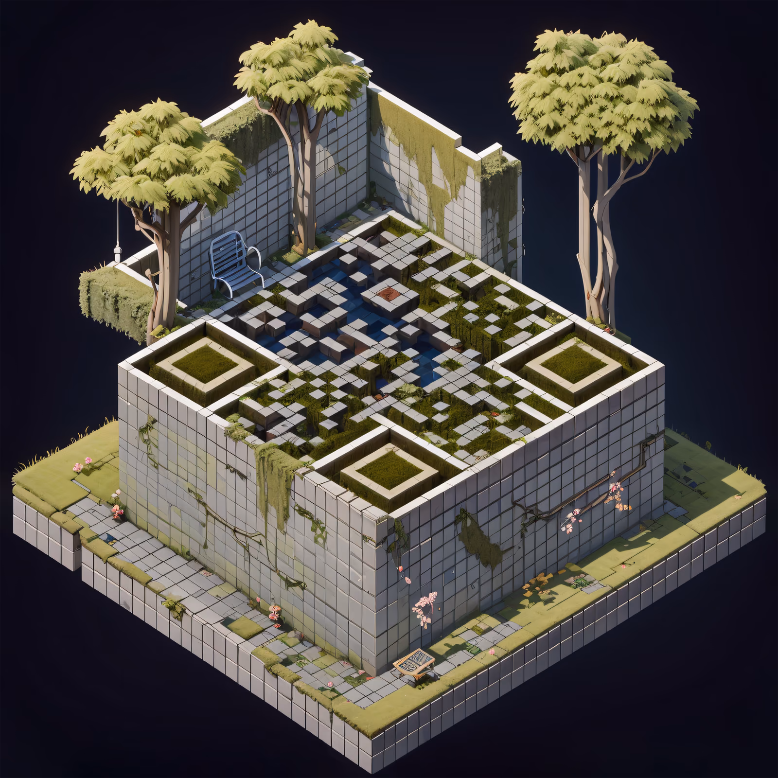 Overgrown Isometric Town Square QR Code Art — image 1