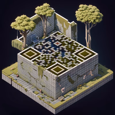 Overgrown Isometric Town Square QR Code Art — image 1
