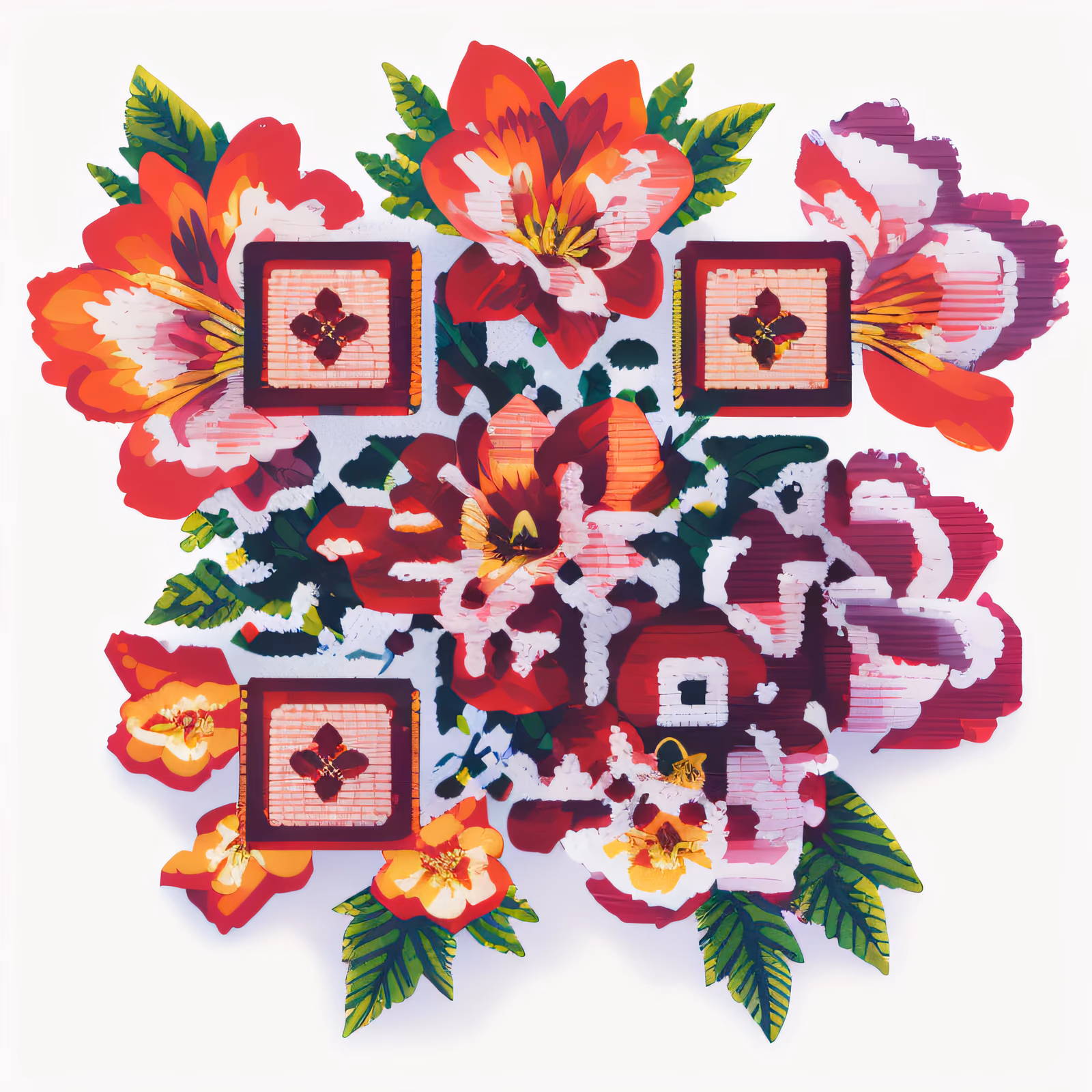 Red Floral Vector Sticker QR Code for Stickers — image 1