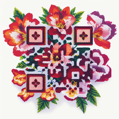 Red Floral Vector Sticker QR Code for Stickers