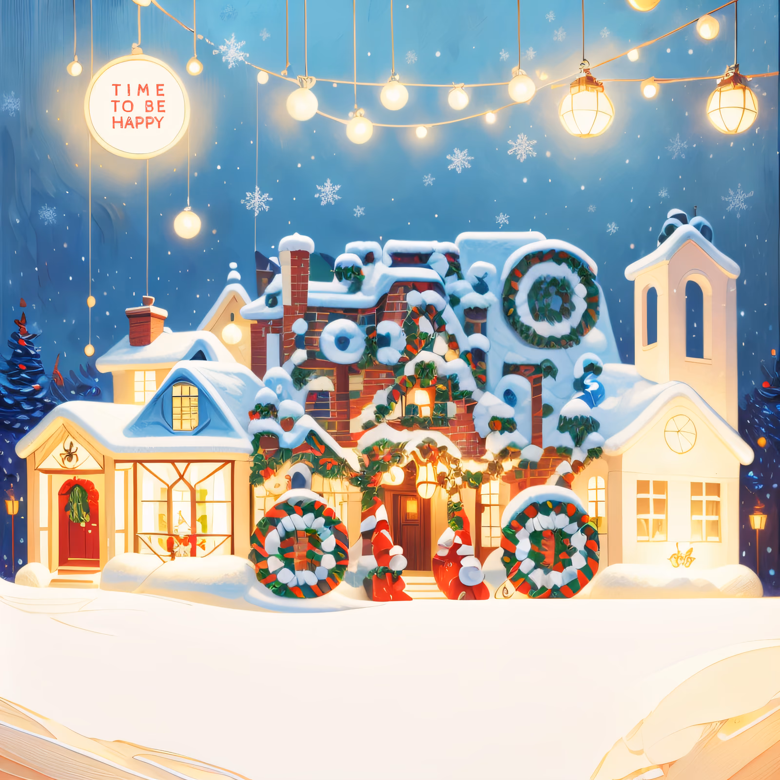 Snowy Christmas Village Digital Painting QR Code for Greeting Cards — image 1