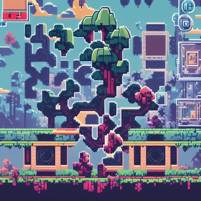 Пиксельное дерево из игровой сцены: QR-код для постеров
