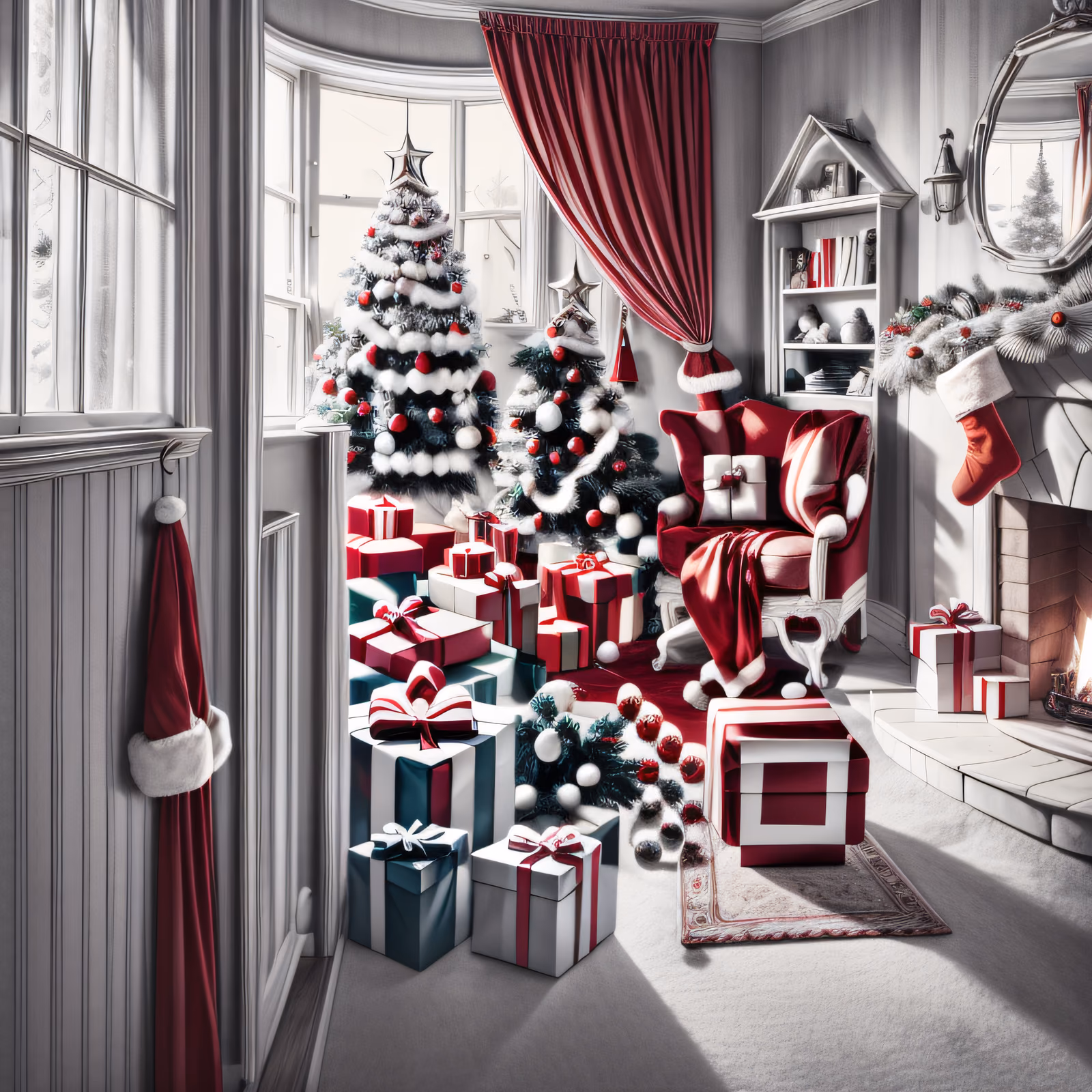 Santa's Christmas Living Room Illustration QR Code for Greeting Cards — image 1