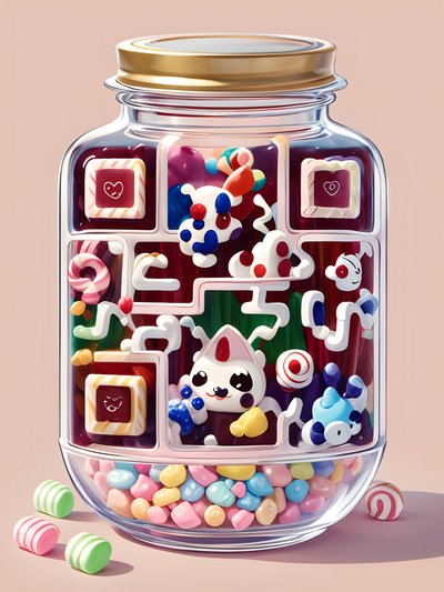 Kawaii Candy Jar Cartoon QR Code for Packaging