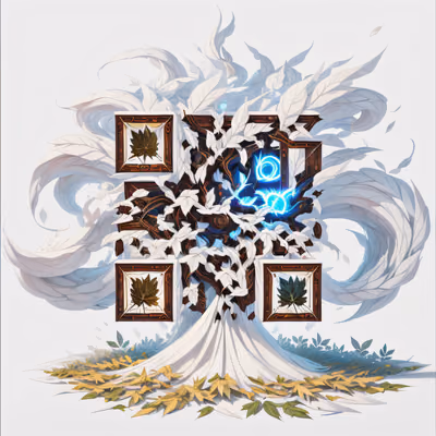 Фэнтезийный QR-код в стиле игрового арта с вихрем листьев для постеров — изображение 1
