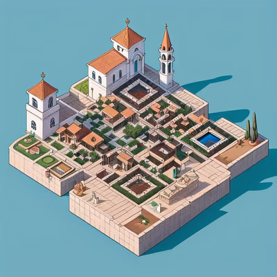 Isometric Mediterranean Village Illustration QR Code Art — image 1