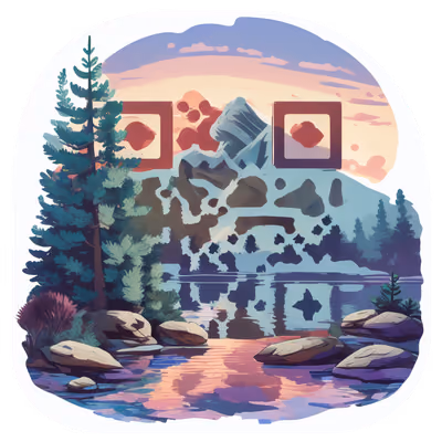 Горное озеро на закате: векторный QR-код для стикеров — изображение 1