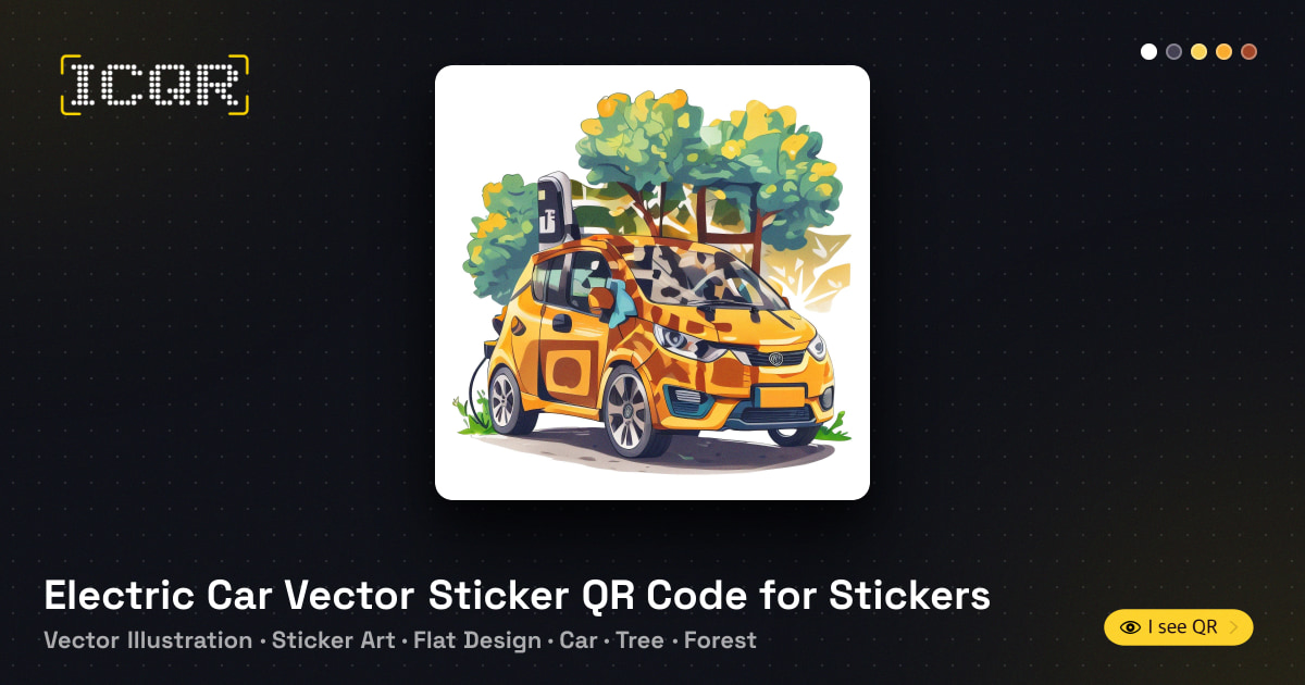 Electric Car Vector Sticker QR Code for Stickers • ICQR