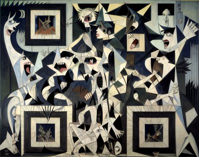 Fragmented Screaming Figures Cubist QR Code Art