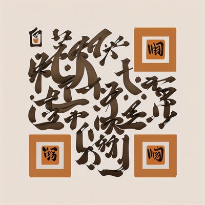 Brush Calligraphy Ink Characters Symbol QR Code Art