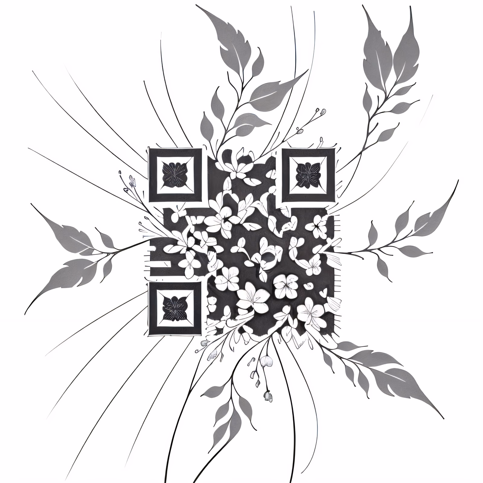 Blossom Branch Ink Tattoo QR Code for Temporary Tattoos — image 1