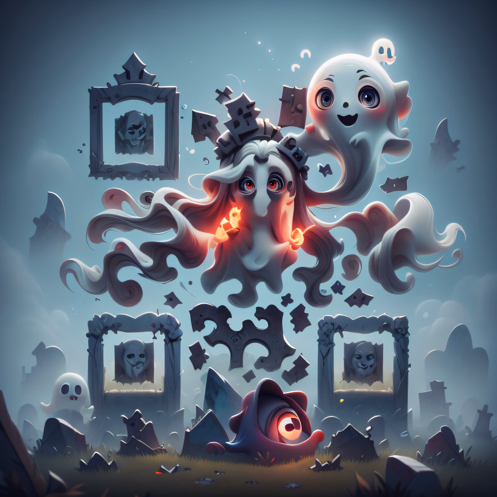 Cute Ghost Graveyard 3D QR Code for Posters — image 1