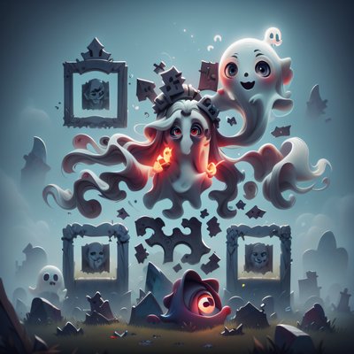 Cute Ghost Graveyard 3D QR Code for Posters