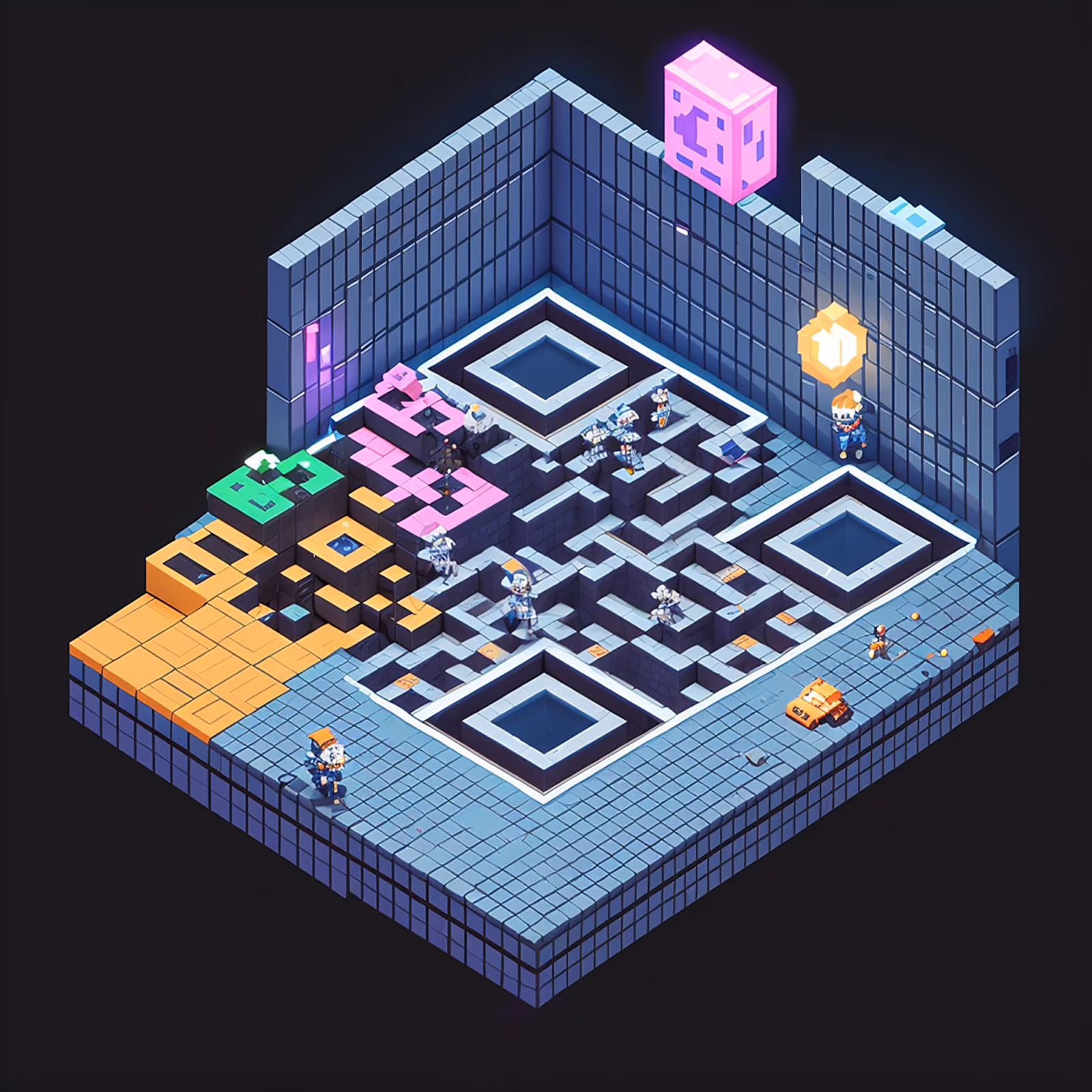 Isometric Pixel Dungeon Voxel QR Code for Posters — image 1