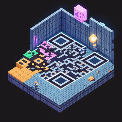 Isometric Pixel Dungeon Voxel QR Code for Posters