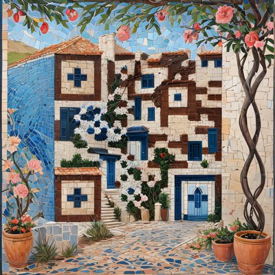 Mediterranean House Mosaic QR Code Art
