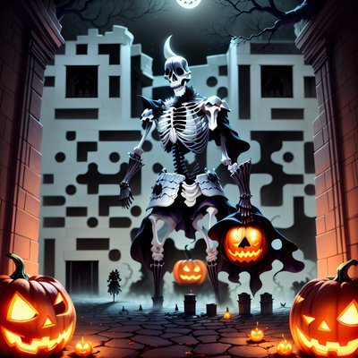 Skeleton Knight Halloween Digital Painting QR Code for Posters