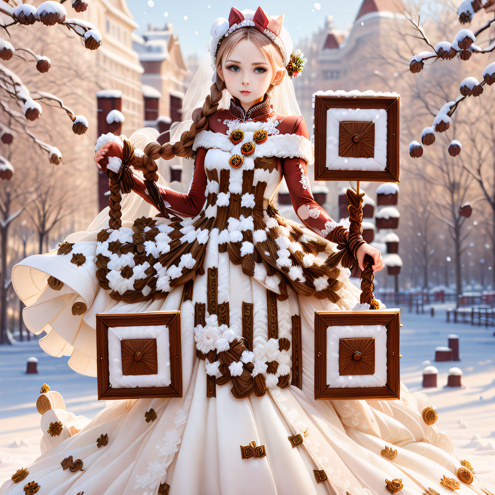 雪中公园新娘动漫风二维码艺术,适用于婚礼请柬 — 图片 1