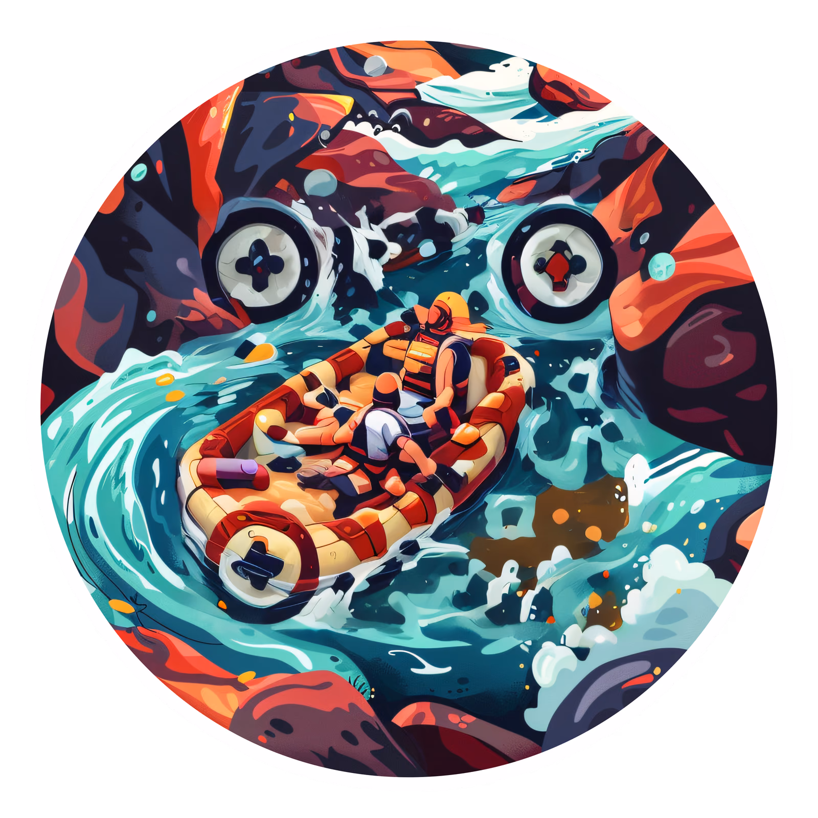 激流漂流矢量插画二维码设计,适用于贴纸 — 图片 1