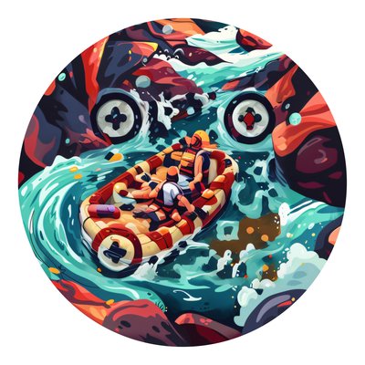 Рафтинг по бурной реке: векторный QR-код для наклеек