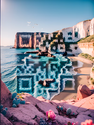Бирюзовое побережье и скалы: фотографический QR-код для постеров — изображение 1