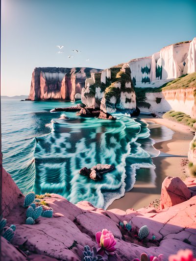 Turquoise Coastline Cliffs Photography QR Code for Posters