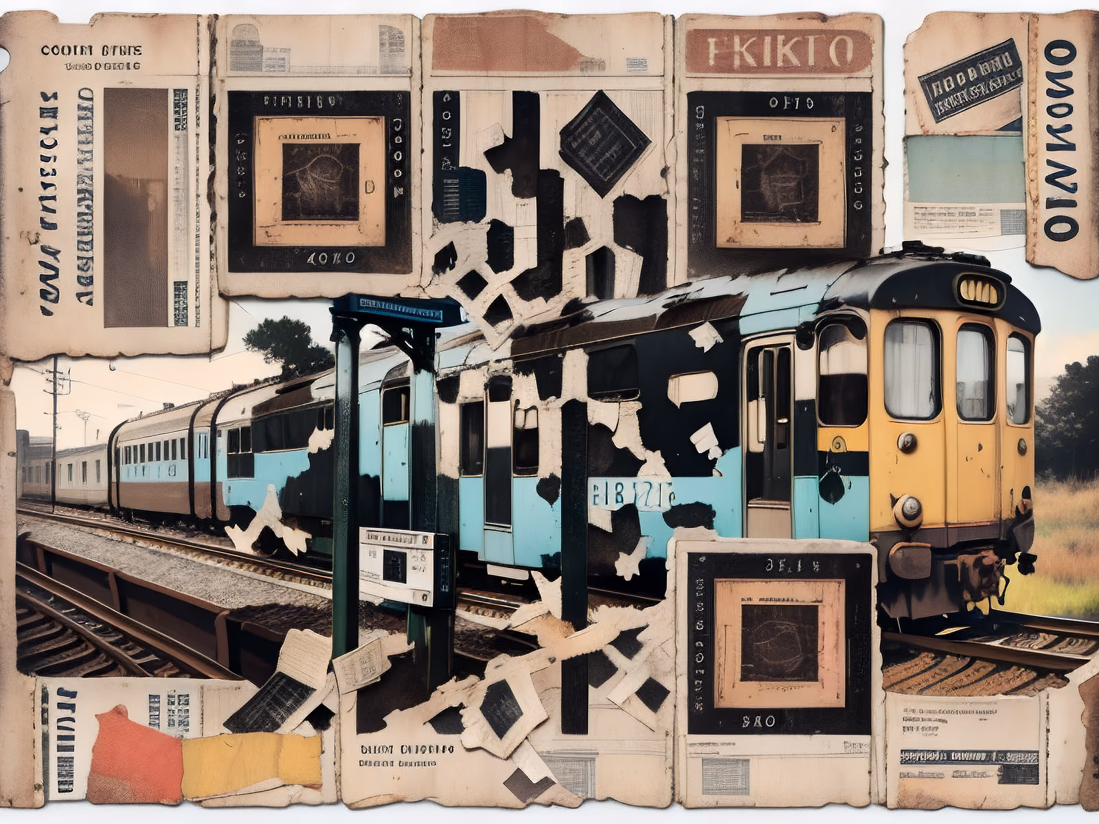 Vintage Train Ticket Collage Train Station QR Code for Posters — image 1